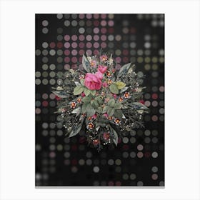 Vintage Pink Bourbon Roses Flower Wreath on Dot Bokeh Pattern n.0465 Canvas Print