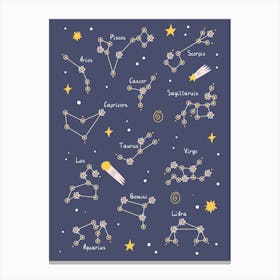 Constellations Of The Zodiac Signs Canvas Print