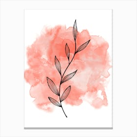 Watercolor Leaf On A Pink Background Canvas Print