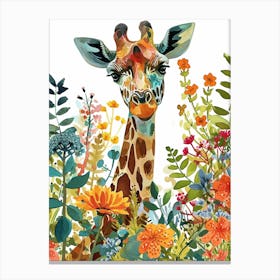 Watercolour Giraffe Head In The Leaves 8 Canvas Print