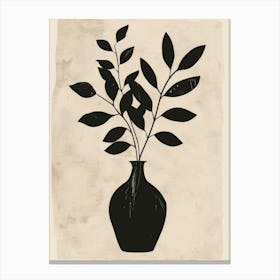 Black Vase With Leaves 2 Canvas Print