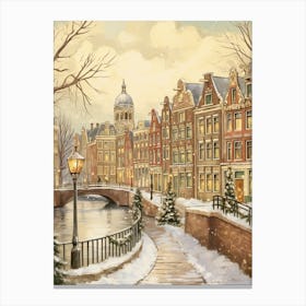 Vintage Winter Illustration Amsterdam Netherlands 3 Canvas Print