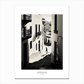 Poster Of Granada, Spain, Black And White Analogue Photography 2 Canvas Print