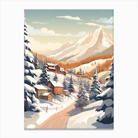 Vintage Winter Travel Illustration Aspen Colorado 2 Canvas Print