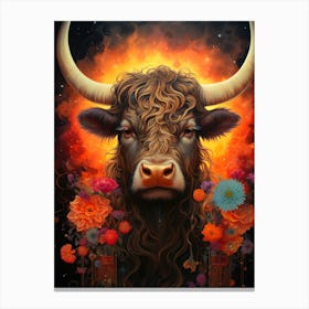 Bull With Flowers 2 Canvas Print