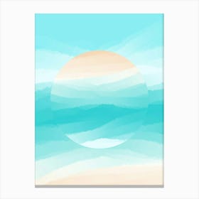 Minimal art abstract watercolor painting calm blue waves with planets Canvas Print
