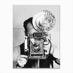 Man With A Camera, Photographer, Vintage Black and White Old Photo Canvas Print