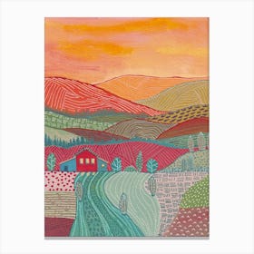 Warm Landscape And Farm House Canvas Print