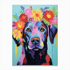 Labrador Retriever Portrait With A Flower Crown, Matisse Painting Style 1 Canvas Print