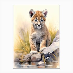 Baby Puma Watercolor Canvas Print