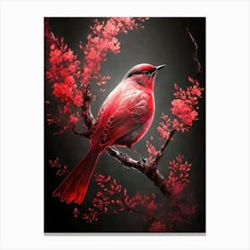 Red Bird In Cherry Blossoms Canvas Print