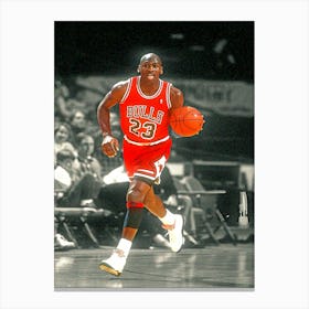 Michael Jordan Of The Chicago Bulls Dribbles Up Court During A Nba Basketball Game Against The Washington Bullets Canvas Print