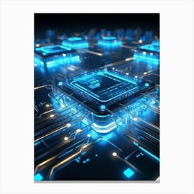 Ai Integrated Futuristic Electronic Circuit Glowing Etched Circuits Intertwining Wires Metallic S (3) Canvas Print