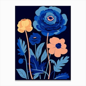 Blue Flower Illustration Ranunculus 3 Canvas Print