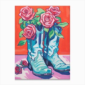 A Painting Of Cowboy Boots With Roses Flowers, Fauvist Style, Still Life 1 Canvas Print