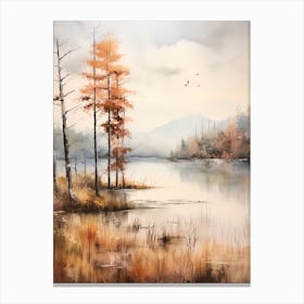 Lake In The Woods In Autumn, Painting 58 Canvas Print