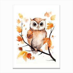 N Owl Watercolour In Autumn Colours 2 Canvas Print