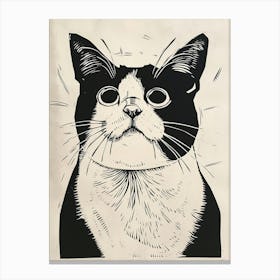 Japanese Bobtail Linocut Blockprint 4 Canvas Print