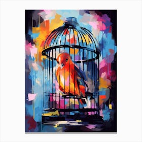 Colourful Watercolour Bird Cage 4 Canvas Print