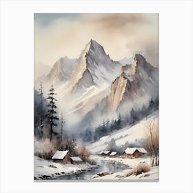 Vintage Muted Winter Mountain Landscape (25) Canvas Print