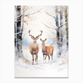 Winter Watercolour Deer 6 Canvas Print