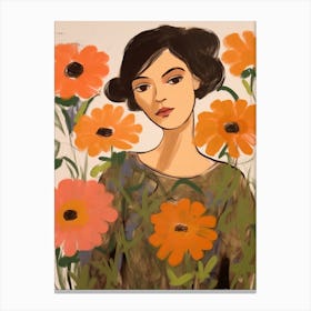 Woman With Autumnal Flowers Ranunculus Canvas Print