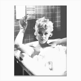 Marilyn Monroe In Bathtub Black And White Canvas Print