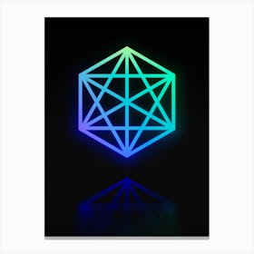 Neon Blue and Green Abstract Geometric Glyph on Black n.0326 Canvas Print