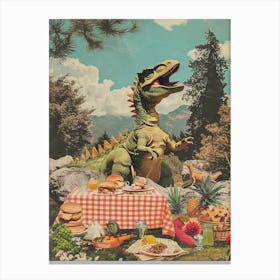 Dinosaur Having A Picnic Retro Collage 2 Canvas Print