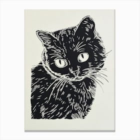 Scottish Fold Cat Linocut Blockprint 7 Canvas Print