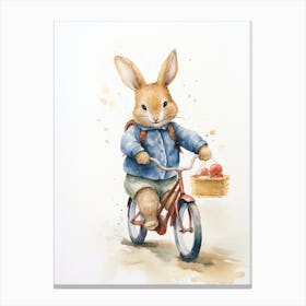 Bunny Biking Rabbit Prints Watercolour 3 Canvas Print