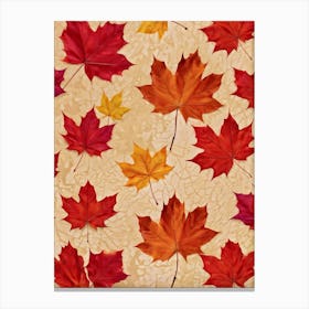 Autumn Themed Wallpaper Showcasing A Sun Drenched Group Of Maple Leaves In Varying Shades Of Red Or (6) Canvas Print