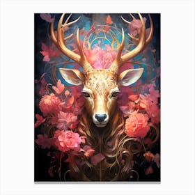 Deer With Flowers Canvas Print