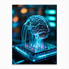 Cybernetic Brain Circuit Infused With Futuristic Design Bioluminescent Neural Pathways Intertwine (3) Canvas Print