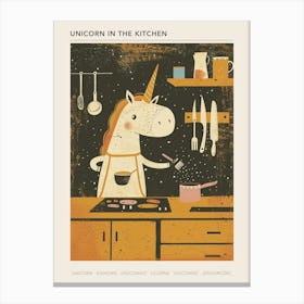 Unicorn In The Kitchen Muted Pastels Mustard Poster Canvas Print