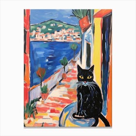 Painting Of A Cat In Saint Tropez France 3 Canvas Print
