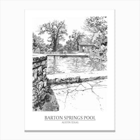Barton Springs Pool Austin Texas Black And White Drawing 4 Poster Canvas Print