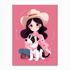 Cute Cowgirl With Dog Canvas Print