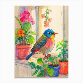 Bird On Window Sill Canvas Print