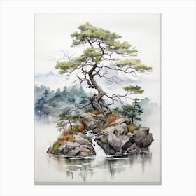 Amanohashidate In Kyoto, Japanese Brush Painting, Ukiyo E, Minimal 5 Canvas Print