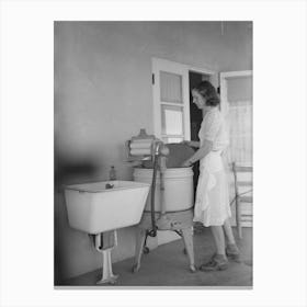 Woman Living At The Casa Grande Valley Farms, Pinal County, Arizona, Removing The Cover From Her Electric Washing Canvas Print