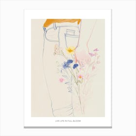 Live Life In Full Bloom Poster Floral Blue Jeans Line Art 4 Canvas Print