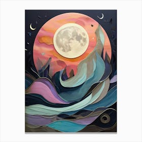 Moon And Waves Abstract Canvas Print