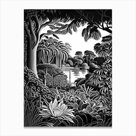 The Huntington Library, 1, Art Collections, And Botanical Gardens, Usa Linocut Black And White Vintage Canvas Print
