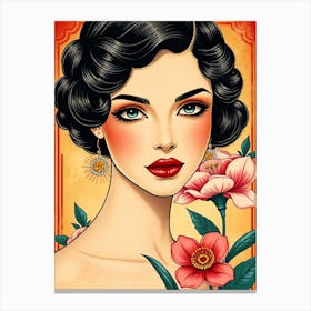 Beauty Girl With Flowers Canvas Print