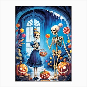 Cute Halloween Skeleton Family Painting (21) Canvas Print