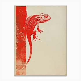 Red Chameleon Block Print Canvas Print
