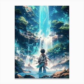 Boy In Front Of A Waterfall Canvas Print