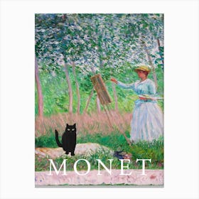 Claude Monet, In The Woods At Giverny, Woman Painting A Black Cat Poster Canvas Print