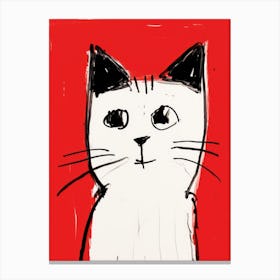 Cat On Red Background Canvas Print